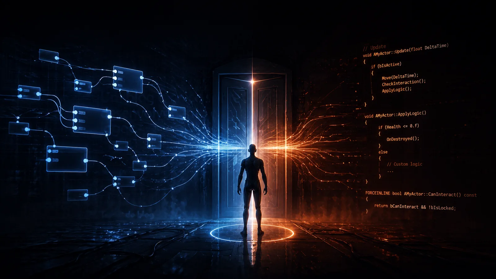 Blueprint or C++ in Unreal: how I decide where each piece of logic belongs